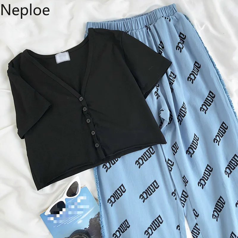 Женский комплект из 2 предметов однобортные футболки с коротким рукавом и брюки