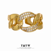 ymyw geometric opening gold color metal hollow copper ring women transparent cubic zirconia jewelry girl party gift 2021