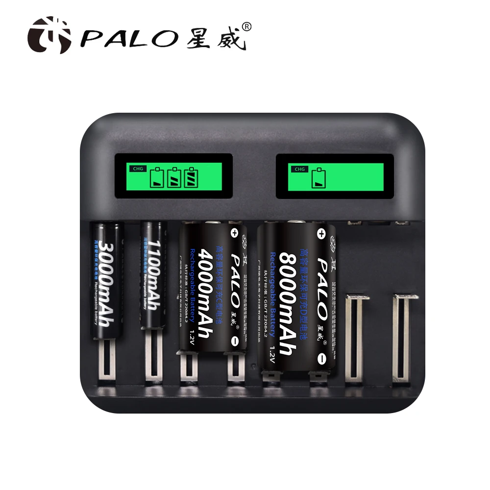 2/4/6/8Pcs PALO Rechargeable Batteries D Size LR20 Battery 8000mAh 1.2V NI-MH For Hot-Water Heater + Free Box | Электроника
