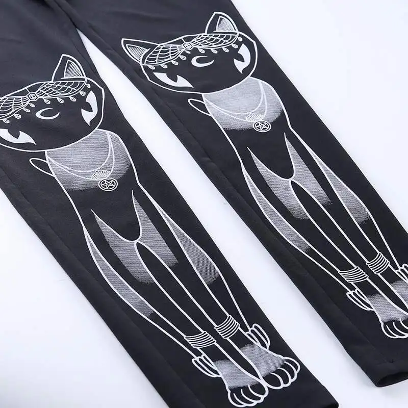 Sexy Black Leggings Women Fitness Streetwear Goth Cat Printed Legging Punk Pencil Pants Fashion Female Leggins Mujer Gym Clothes images - 6