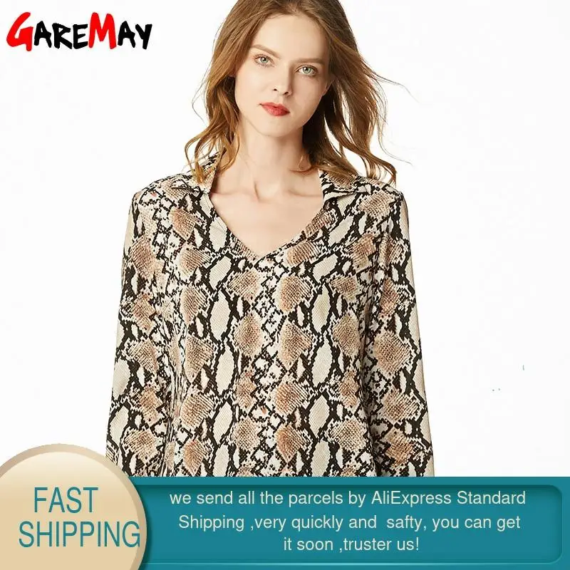 Женская шифоновая блузка с принтом змеи Garemay Весенняя длинным рукавом v образным