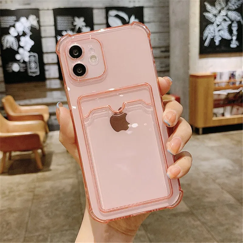 

TPU Card Slots Holder Phone clear Case For iPhone 11 12 Pro Max 12 Mini 7 8 Plus XR XS Max Clear Silicon Transparent Soft Cover