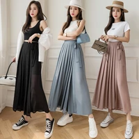 2021 spring summer fashion pleated women wide leg pants skirt chiffon large elastic waist loose dress pants for women