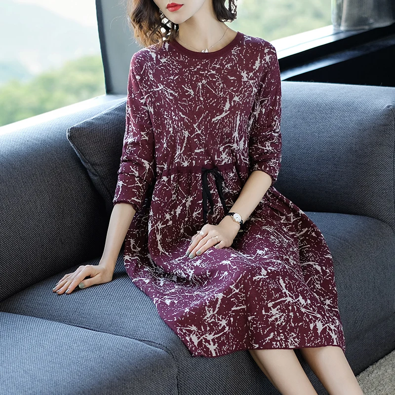 Женское винтажное платье элегантное Свободное с цветочным принтом весна-осень |