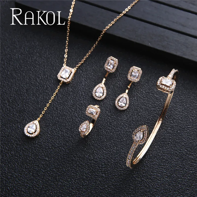 RAKOL индивидуальное геометрическое ожерелье с кубическим цирконием серьги кольцо