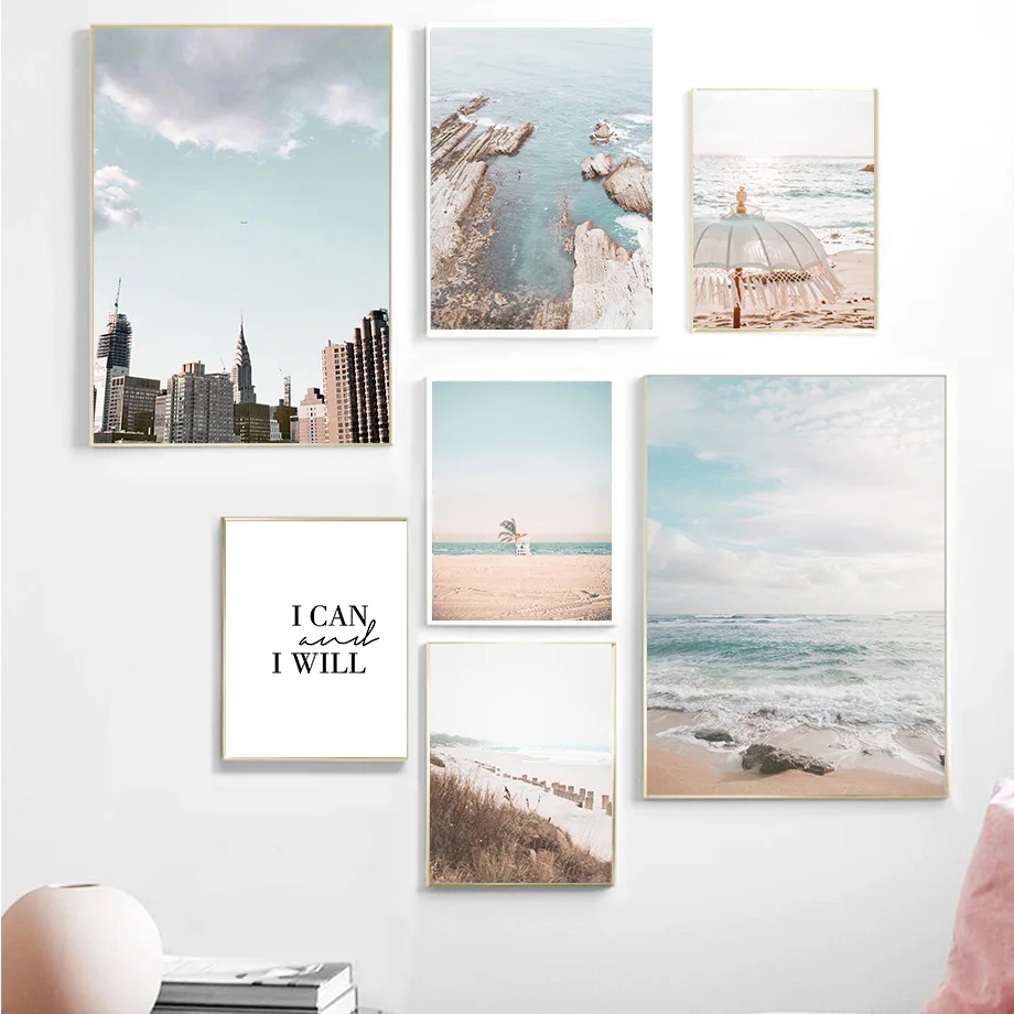 

Sea Beach Wave Sky Building Reed Quotes Wall Art Canvas Painting Nordic Posters And Prints Wall Pictures Decor For Living Room