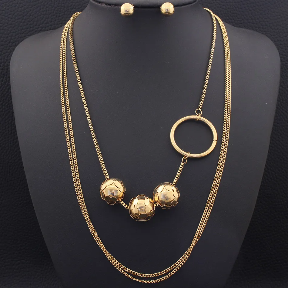 Цепочки для свитера ожерелье золотого цвета подвеска с шариком и серьги-гвоздики