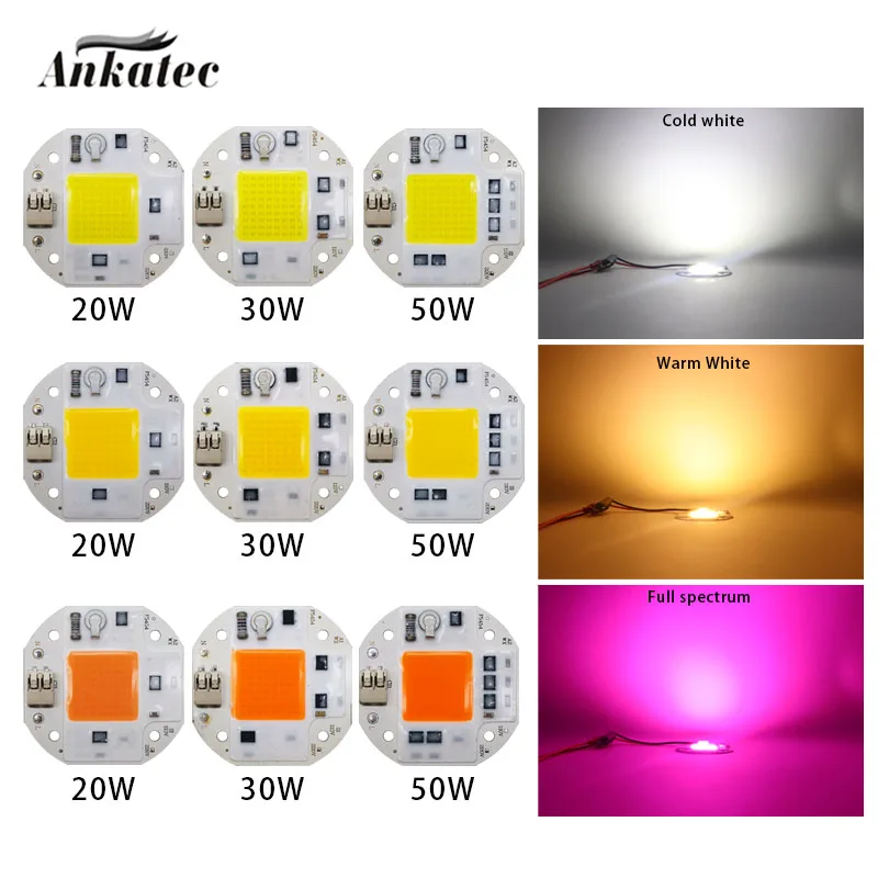 

No welding LED COB CHIP 20W 30W 50W AC110V 220V Full Spectrum Plant growth cold white warm white light emitting diode LED matrix