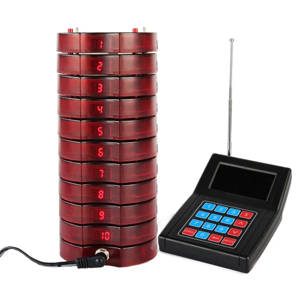 YARMEE Pager Restaurant 999 channel wireless Calling System with 10 coaster pagers for waiter pagers for queue system