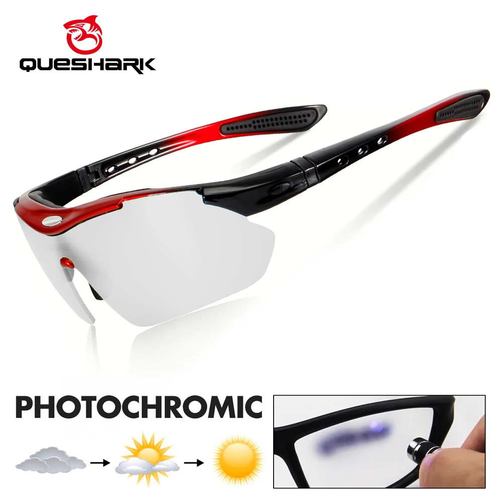 QUESHARK Classic Style Photochromic Cycling Glasses MTB Goggles Cycling Eyewear Bicycle Sunglasses Polarized Cycling Glasses