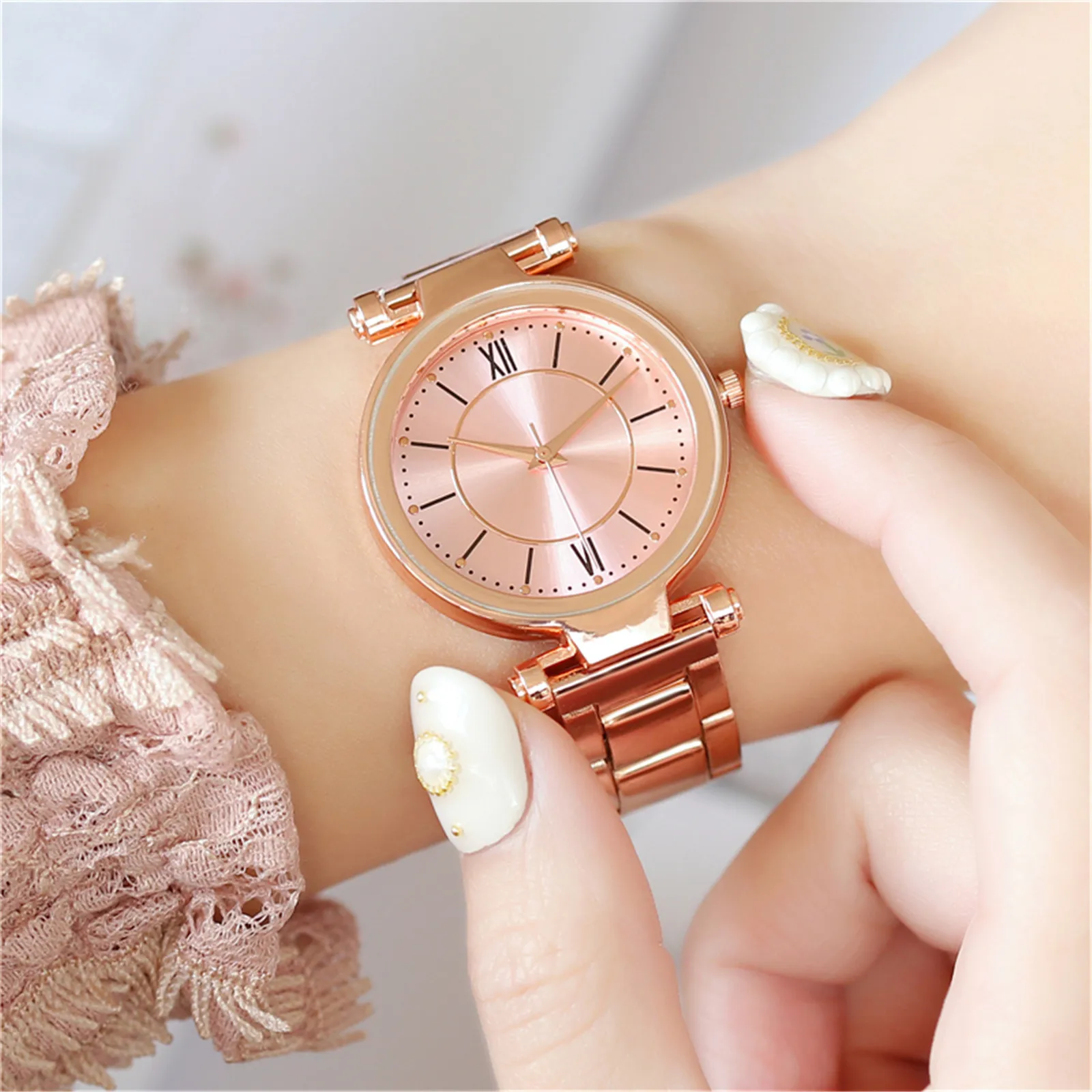 

Luxury Women Watches Stainless Steel Sliver Rose Gold Quartz Watch Lady Business Watch Clocks