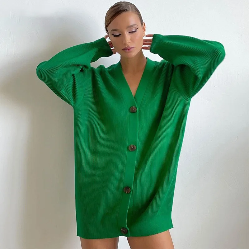 

Oversized Knitted Cardigan Sweater Women Winter Plus Size Casual Loose Long Sleeve Knitwear Green Ladies Long Cardigans