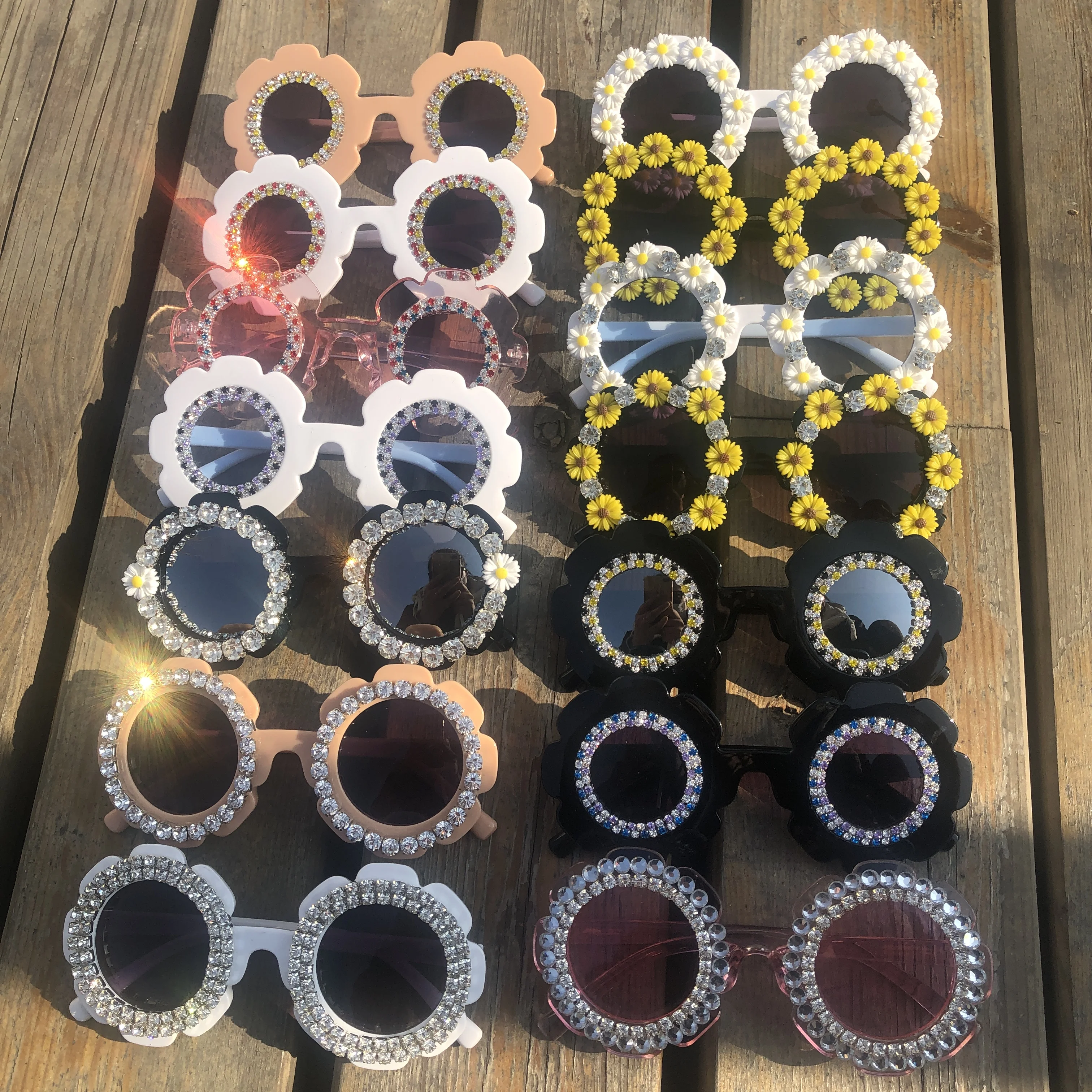 Великолепные Круглые детские солнцезащитные очки ZAOLIHU с бриллиантами и цветами