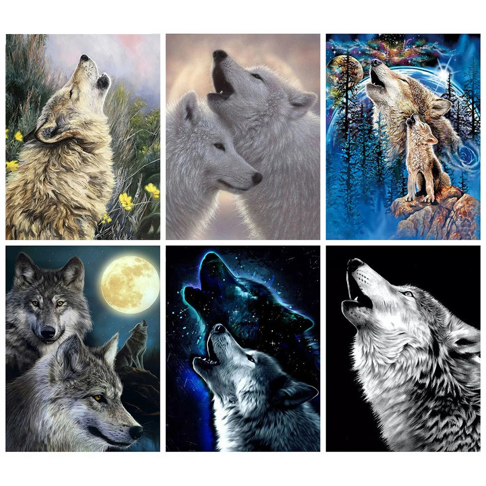 

KAMY YI DIY Diamond Painting 5D Diamond Embroidery Full Square Wolf Roar Mosaic Rhinestone Cross Stitch Thimble