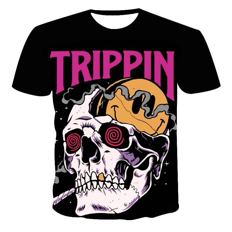 

Classic Skull With Glasses Men And Women O-Neck 3D printing Casual Oversized T-Shirt Breathable All-Match Short Sleeve T-Shirts
