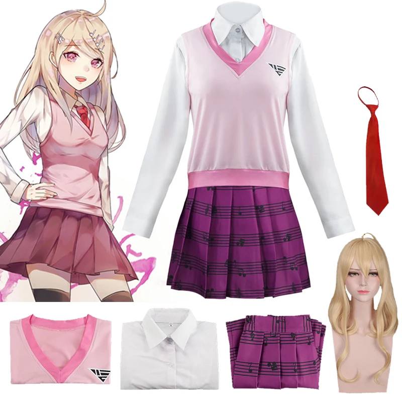 

Аниме Danganronpa V3 Косплей Akamatsu kaede костюм JK униформа для девочек рубашка/жилет/плиссированная юбка/носки/парик школьная форма