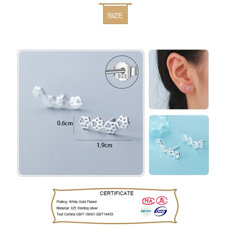 Женские серьги пусеты Trustdavis из 100% цельного настоящего серебра 925 пробы милые с