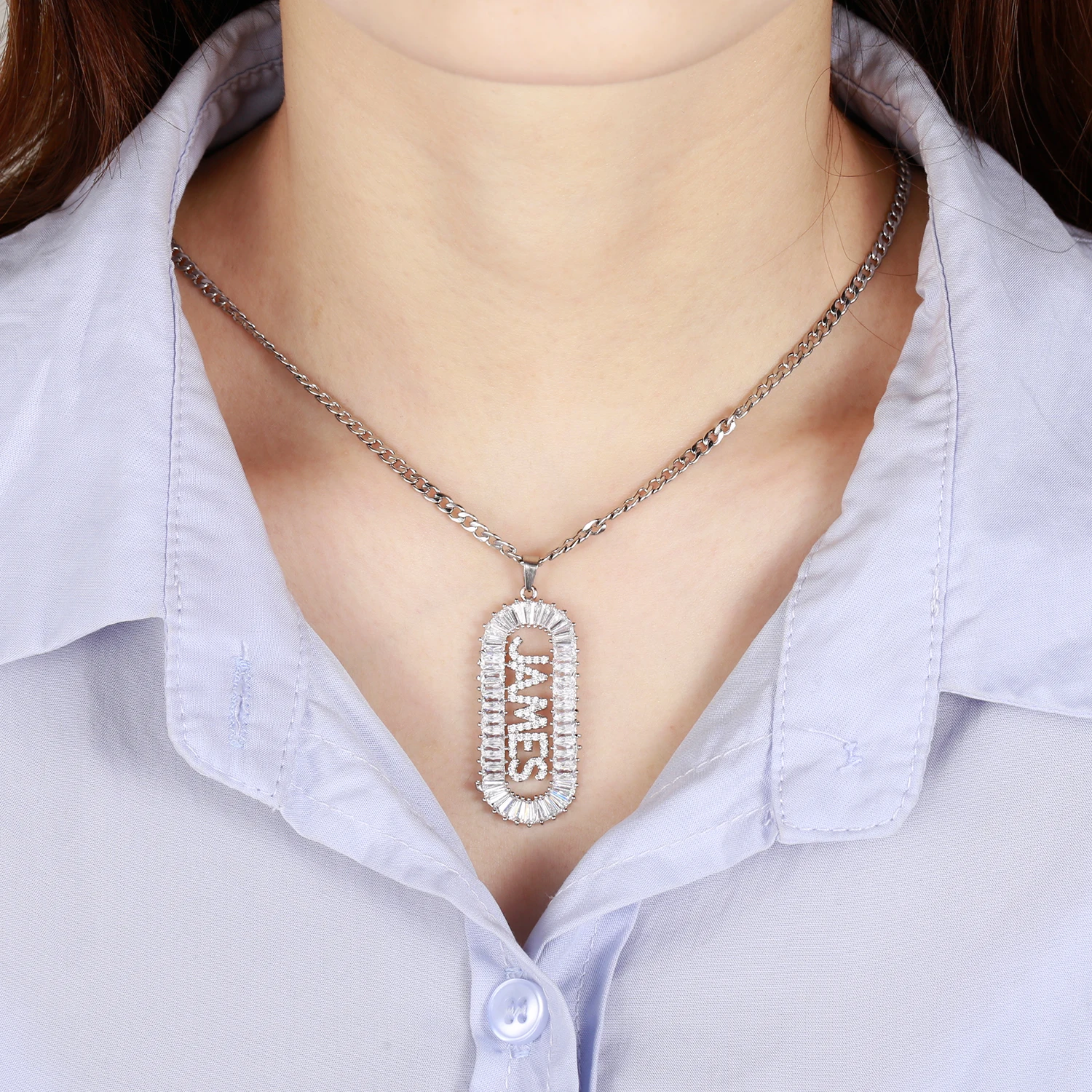 Hip Hop Custom Name Letters Necklace Zircon Bling Baguette Pendant Iced Out Chain Necklaces For Men Women Jewelry |