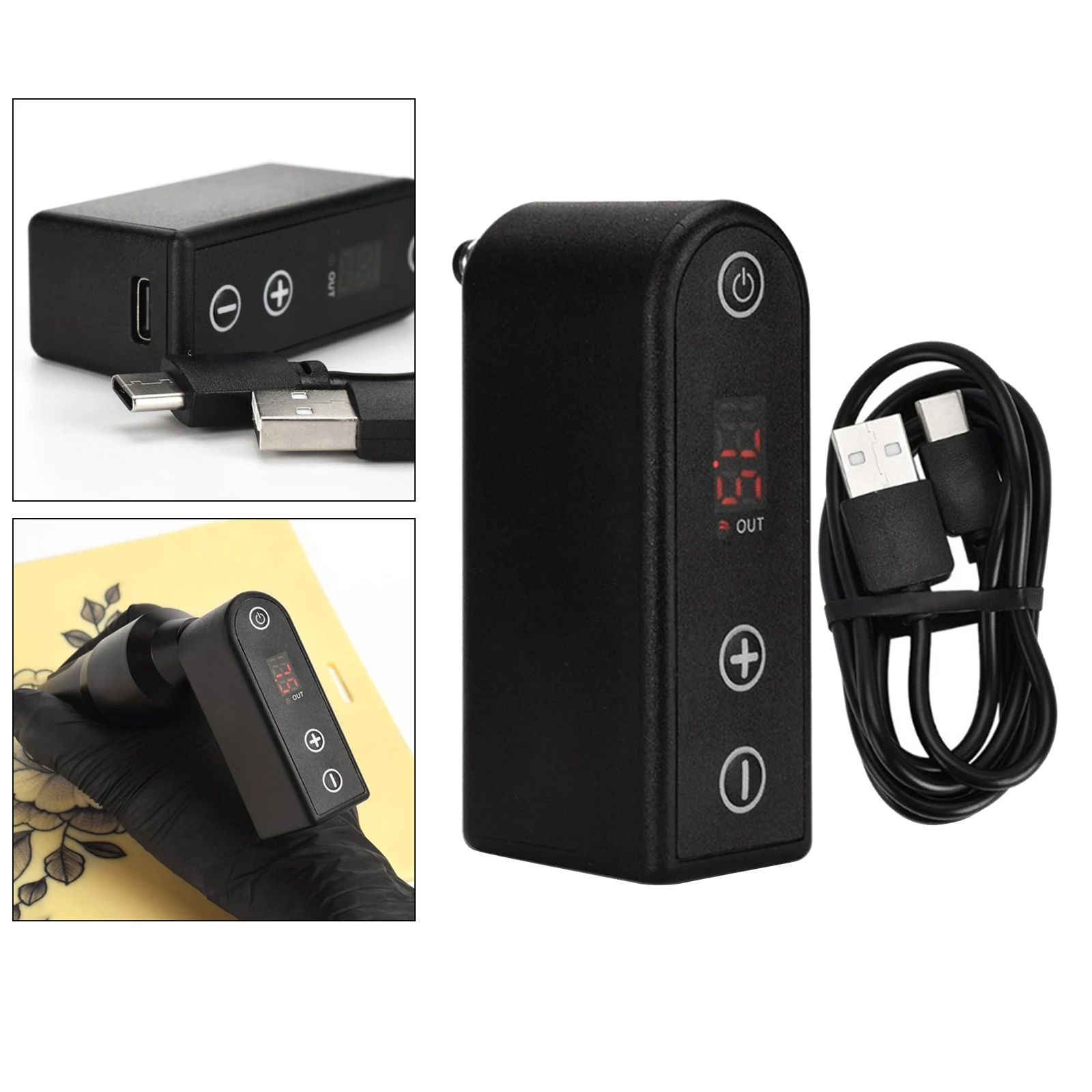 

Digital Display Black RCA/DC Mini Wireless Tattoo Battery Pack Power Supply with USB Charging Cable Tattooing Equipment
