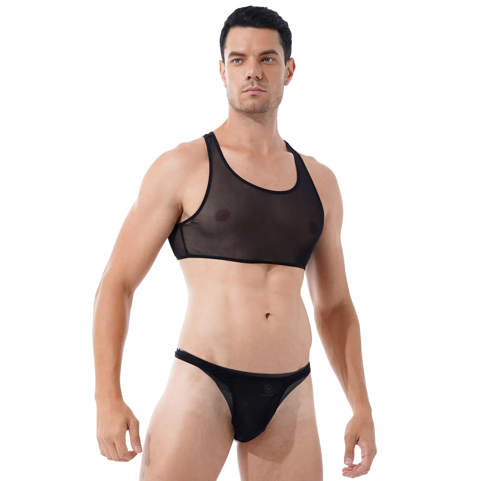 Мужской сетчатый Пижамный костюм прозрачный комплект из двух предметов домашнее