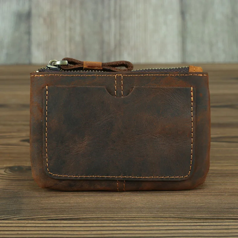 

SHUYI Vintage Crazy Horse Leather Men Coin Purse Genuine Leather Zipper Coin Wallet Retro Card Holder Small Money Bag Clutch Bag
