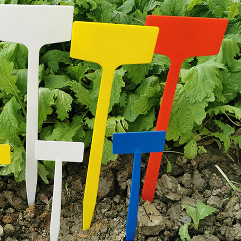 

10PCS 36CM Plastic Garden Flower Labels Red White Blue Yellow Sign Classification Tools T-Type Waterproof Reusable Gardening Tag