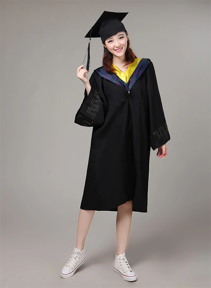 6Style University Graduation Gown Student High School Uniforms Class Team Wear Academic Dress for Adult Bachelor Robes+Hat Set - Цвет: Color4