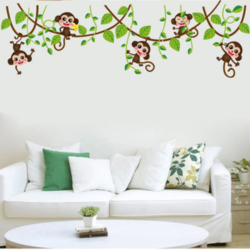 

Removable Vinyl Monkey Bedroom Wall Sticker Decals Mural Jungle Nursery Monkey Kid Room Decoartion Home Decor Size 50x70cm