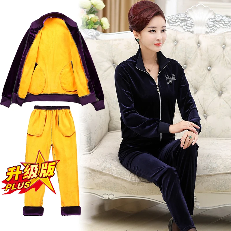 Размера плюс золотые бархатные спортивные комплекты женская повседневная