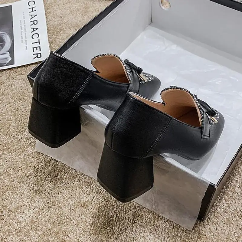 

Chunky Heel Square Toe Shallow Mouth Single Shoes Women Spring Autumn 6CM Mid Heels Office Pumps Women Shoes High Heels