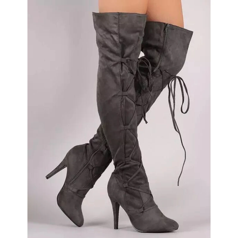 Лидер продаж Модные женские высокие сапоги из нубука пикантные с высоким