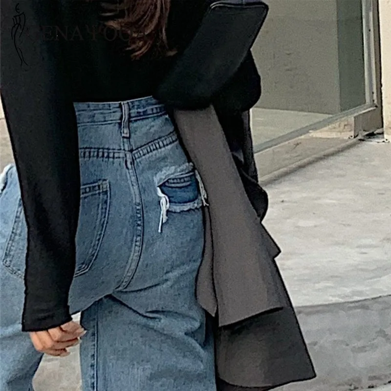 

Genayooa Streetwear Jean Boyfriend Femme Loose Ripped Jeans For Women High Waisted Wide Leg Denim Straight Pants Korean Fashion