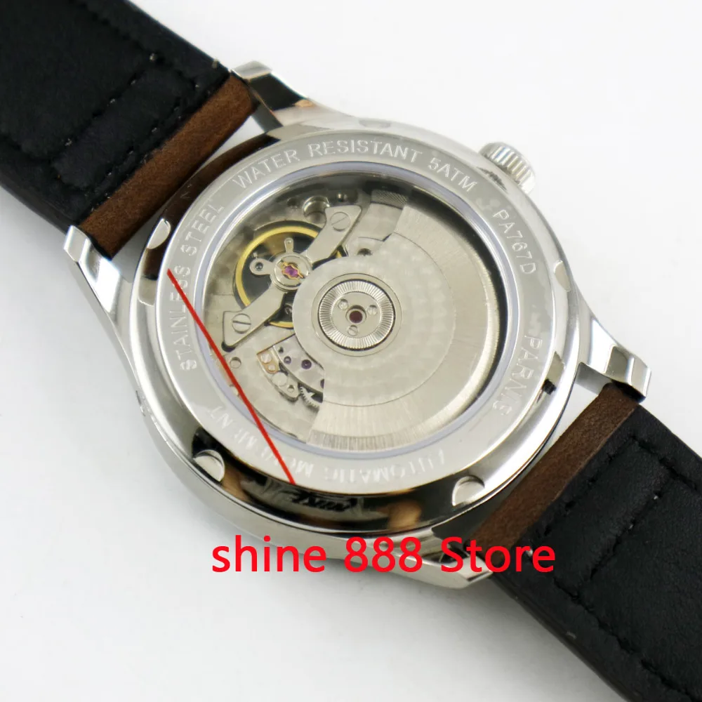 

43mm parnis white dial Coffee strap date day ST 2552 automatic movement mens watch P11