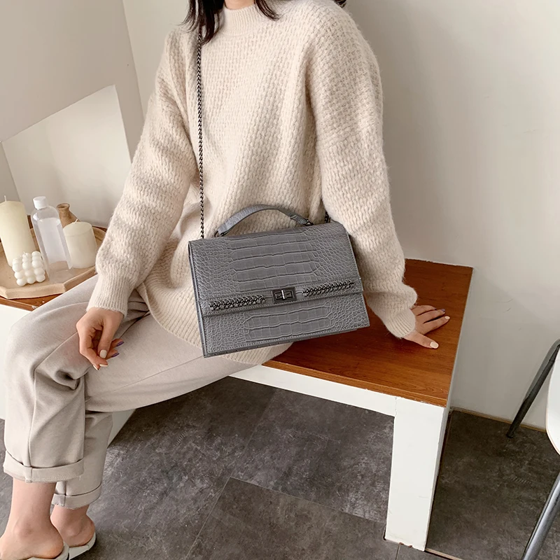 Vintage Fashion Crossbody Bag 2019 New Quality Leather Women's Designer Handbag Crocodile pattern Chain Shoulder Messenger | Багаж и