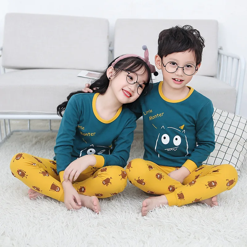 

2-13Y Children Cotton Pajamas Sleepwear For Big Boys Girls Long Sleeved Pyjamas Kids Cartoon Soft Pajamas Set Baby Girls Clothes