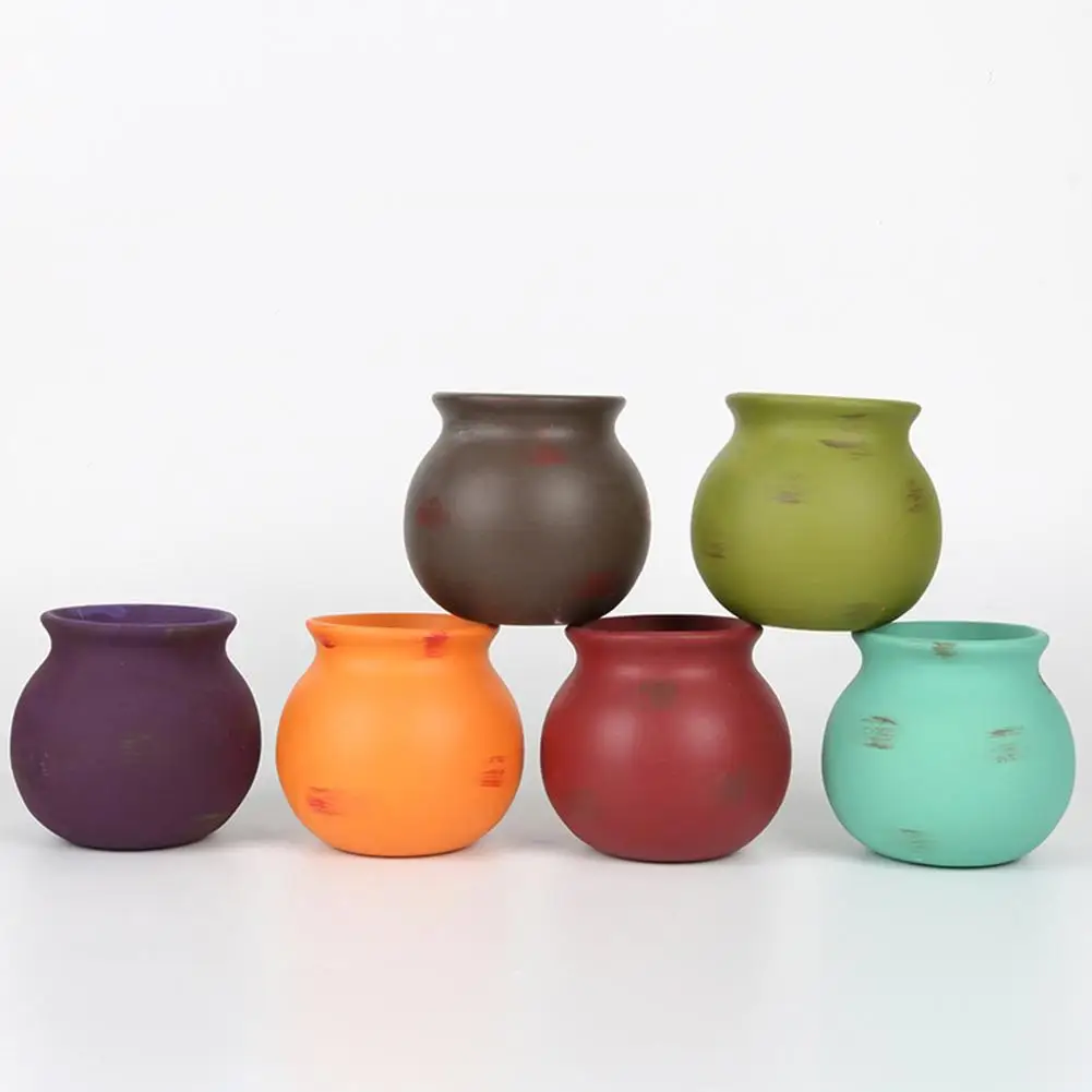 

6PCS Mini Color Flowerpot Rope String Cylinder Succulent Ceramic Hanging Bowl Basket Wall Hanging Garden Flower Pot