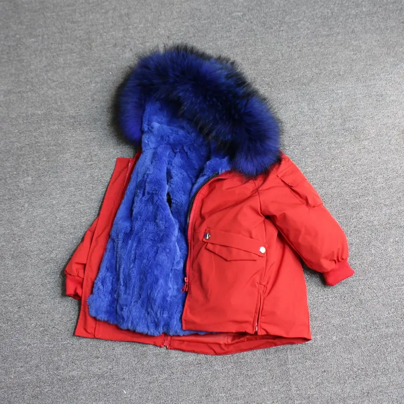 red sapphire fur Для маленьких мальчиков детская зимняя куртка, детская куртка-пуховик для девочек зимняя куртка для детей в Зимняя куртка для девочек и мальчиков детские линией натурального меха кролика, парка, пальто - Цвет: red sapphire fur