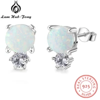 925 sterling silver stud earrings for women cute round white opal stud earrings chic korean fine jewelry gift lam hub fong