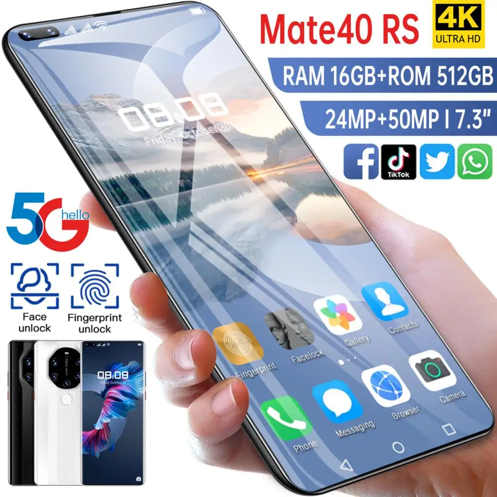 Смартфон Mate40 Pros + телефон с экраном 7 3 дюйма 10000 ГБ 512 5800 мач разблокированные