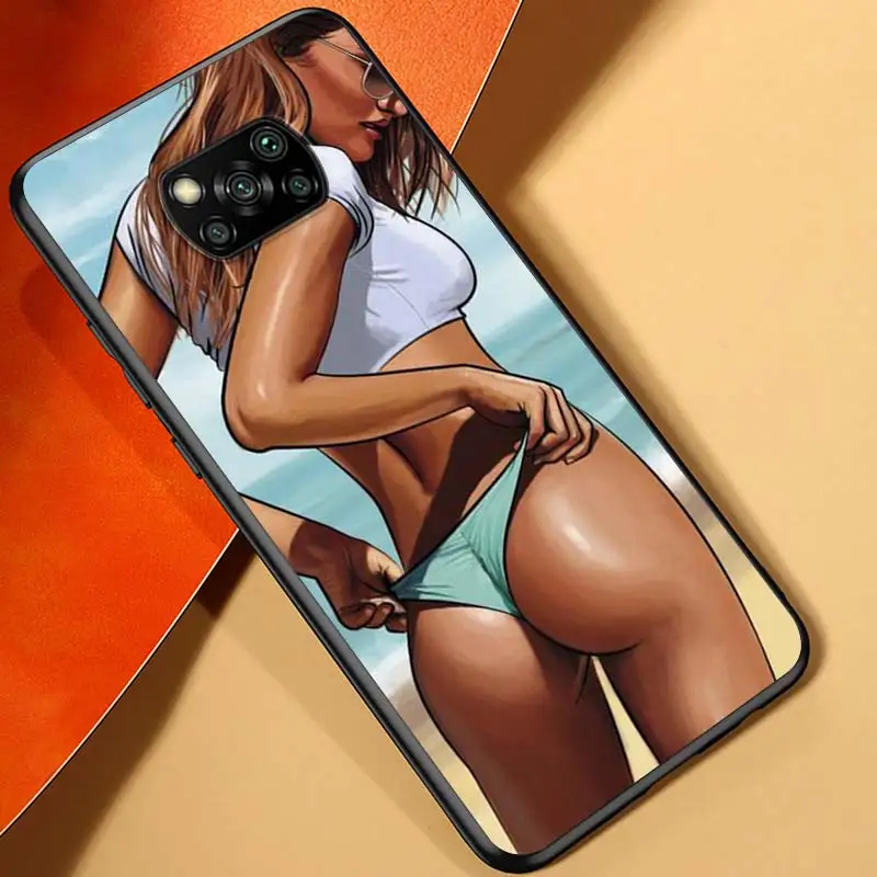 summer sexy girl bikini for xiaomi redmi k30 k30s mi 10t lite pro poco x3 nfc x2 m3 m2 f2 pro c3 f1 black phone case cover free global shipping