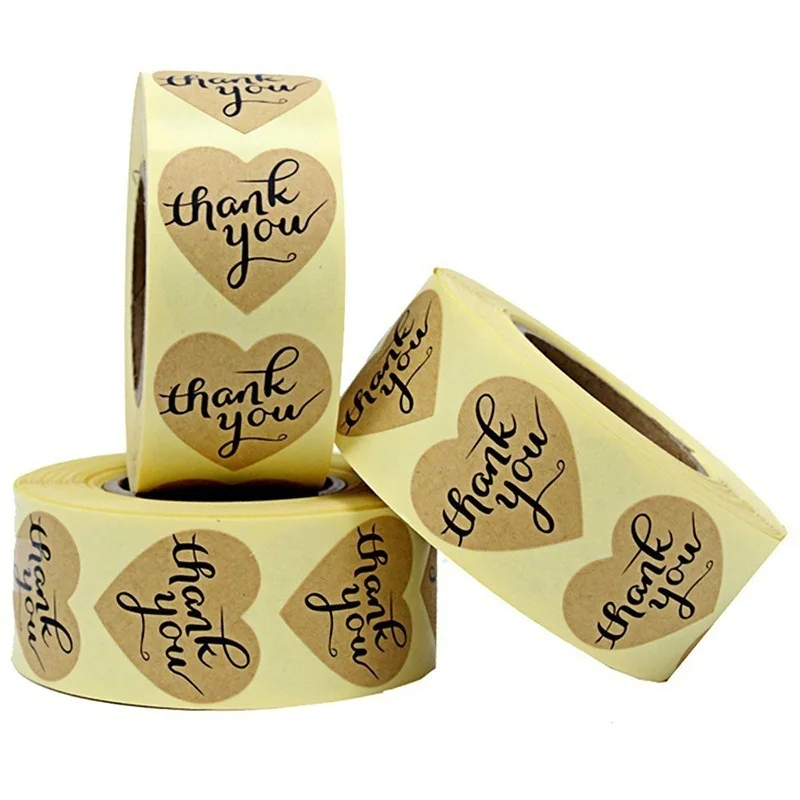 

500PCS Kraft Paper Thank You StickersLove stickers Seal Labels Round Gold Leaf Stickers Rolls for School Small Shop Handmade Lab
