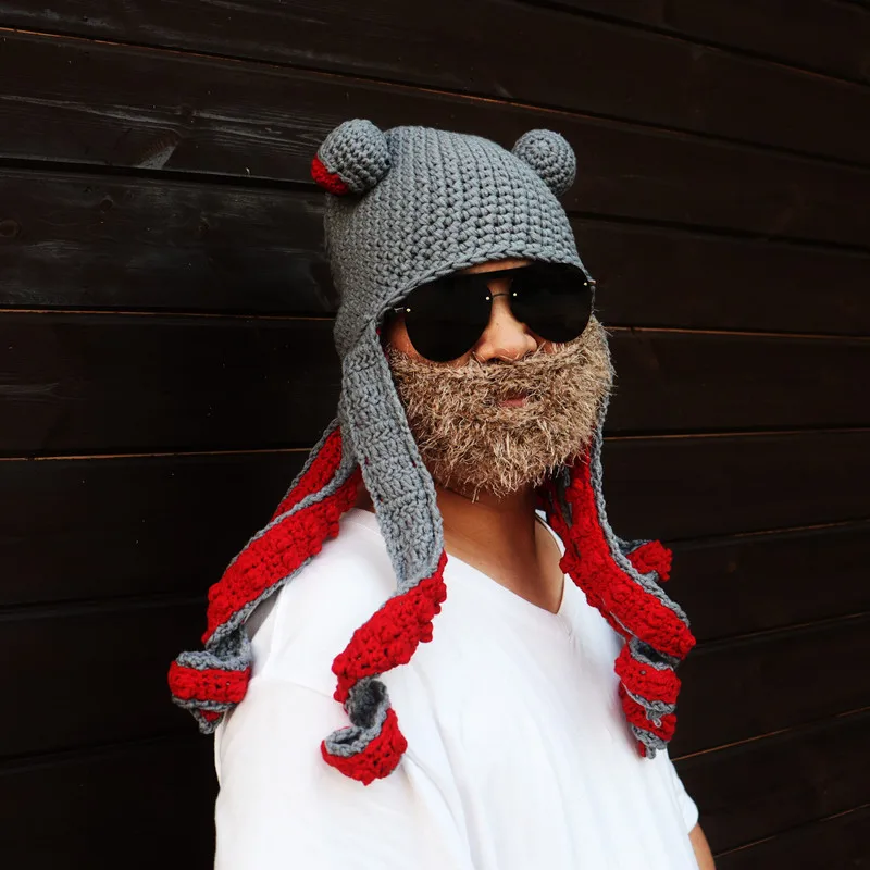 

Мужской и женский стиль для Хэллоуина Забавный головной убор Осьминог вязаная крючком шерстяная шляпа ручной работы