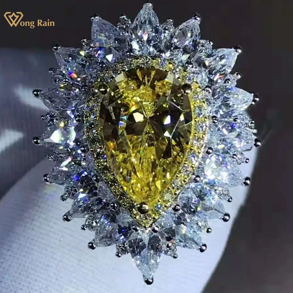 

Wong Rain, роскошное 925 пробы, серебряное, 4 карат, груша, D Created, Moissanite цитрин, коктейльное кольцо, индивидуальные кольца, ювелирные изделия, подаро...