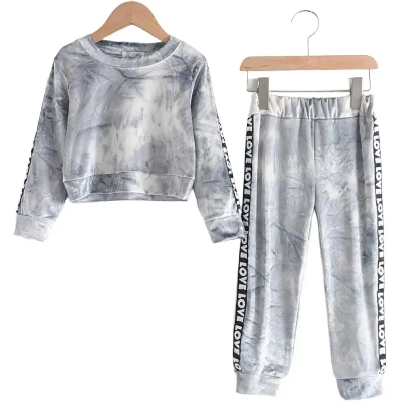 

Fashion Children Clothing For Girls 2pcs Set Casual Golden Velvet Short Fleece Pants Outfit Kids Tie Dye Tracksuit Baby 3-8Y