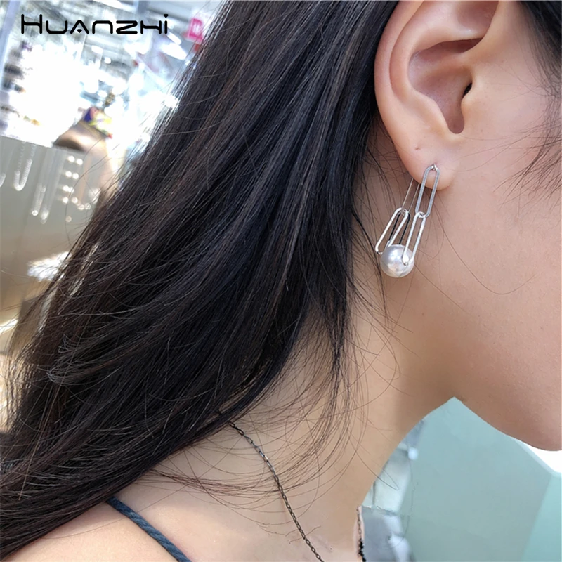 HUANZHI в Корейском стиле 2019 S925 Серебряная игла цепь кисточкой с отделкой жемчугом