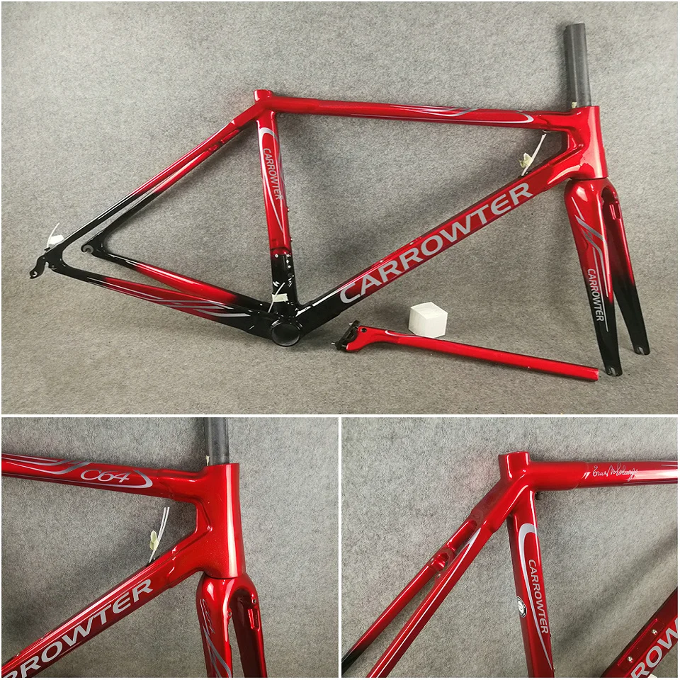 

Transparent Red Black C64 carbon Road Bike Frames T1100 UD Bicycle Frameset with 48 50 52 54 56cm for Your Selection