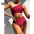 Слитный купальник на одно плечо In-X, женский купальник с вырезами, Женский однотонный Монокини, спортивный купальный костюм, винтажный купальный костюм 2021