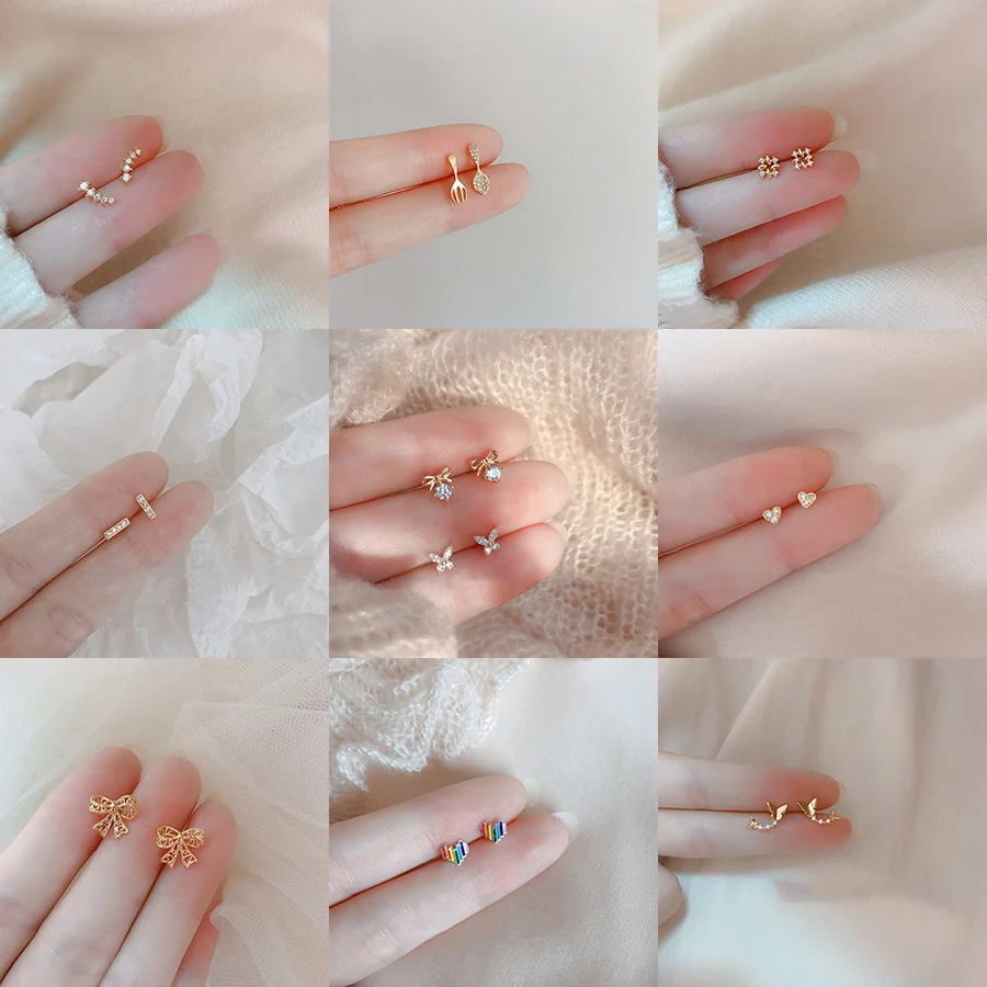 

Асимметричные серьги-гвоздики золотого и серебряного цветов для предотвращения аллергии, модные женские серьги, Новые Креативные серьги в ...