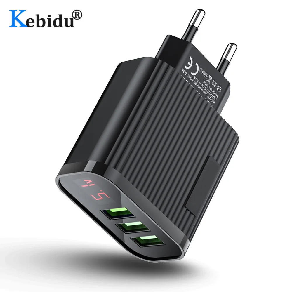 Штепсельная Вилка европейского стандарта 3 порта цифровой дисплей USB зарядное