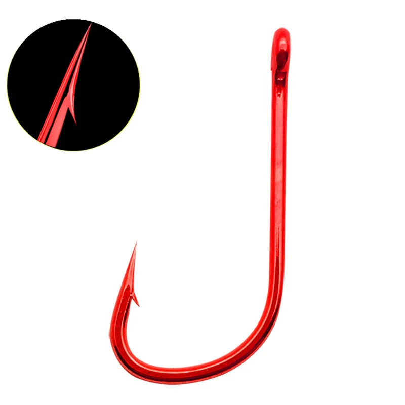 10шт Red острый Рыболовный крючок углерода Сталь изогнутой рукоятки офсетная